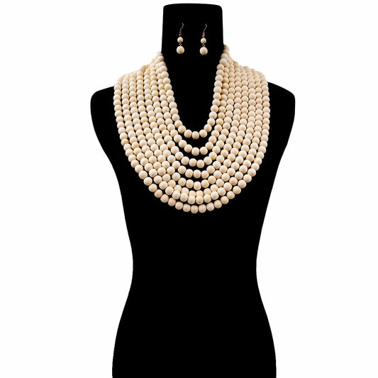 Wooden Bead 8 Layer Necklace Set