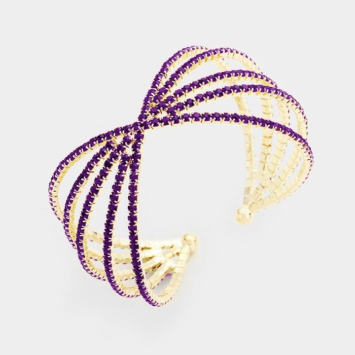 Multi Strand Pave Rhinestone X Shaped Cuff Bracelet