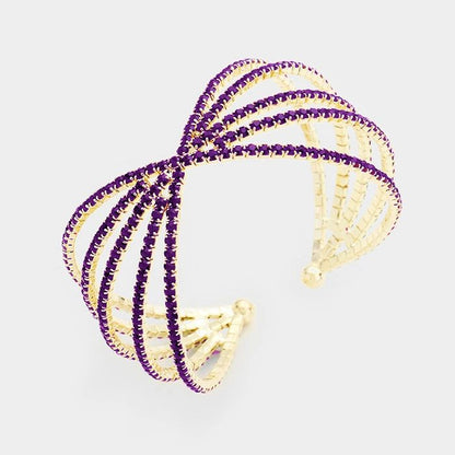 Multi Strand Pave Rhinestone X Shaped Cuff Bracelet
