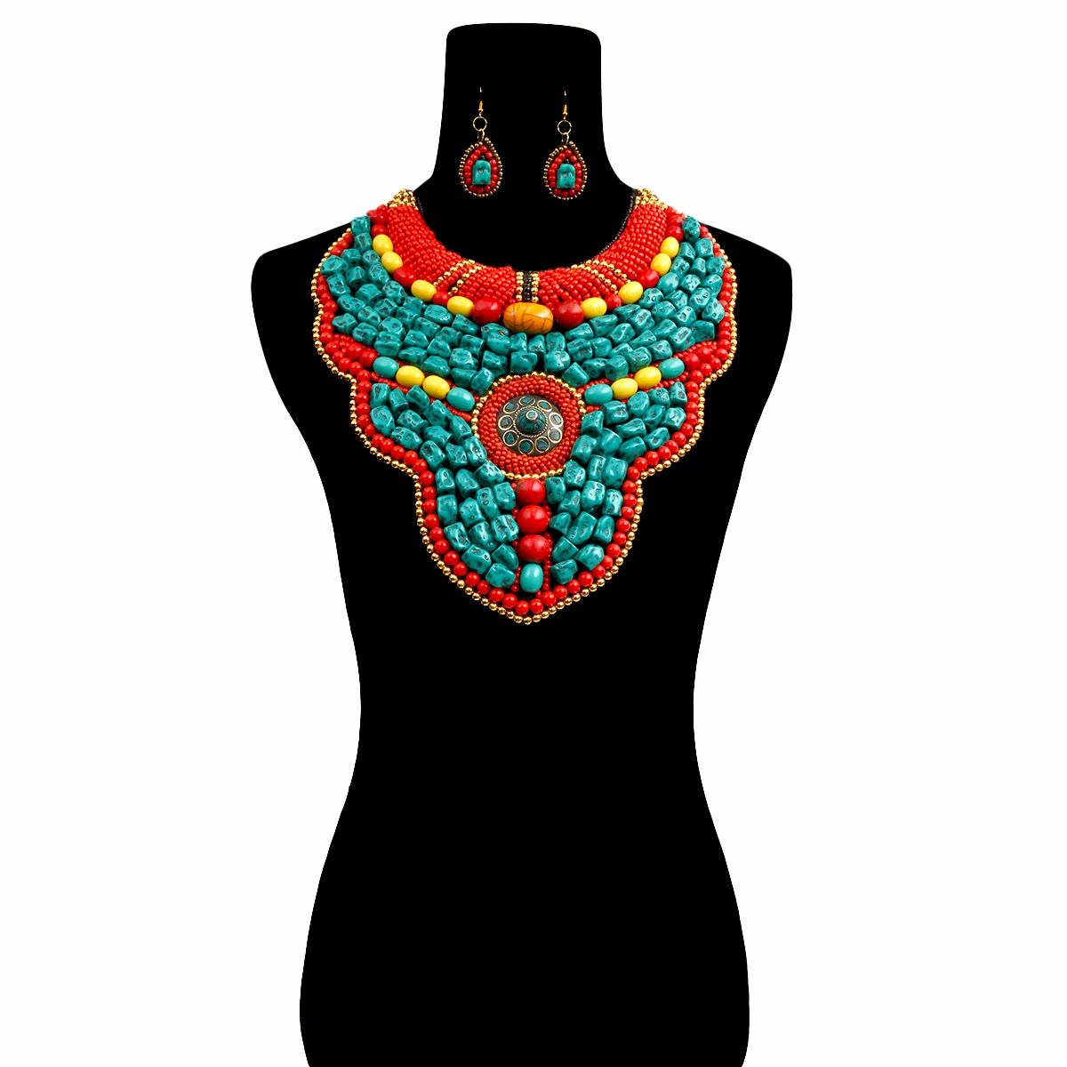 turquoise and colored stone bead necklace