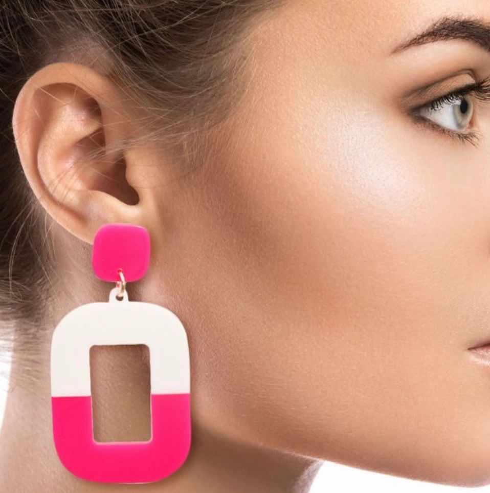 Neon Rectangle Drop Earrings