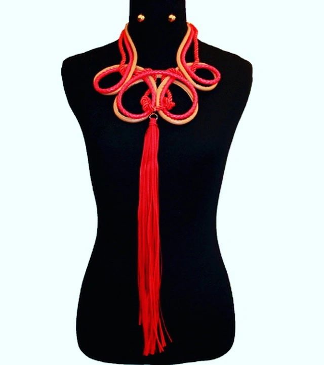 Leather Knotted Cord Suede Tassel Necklace Set