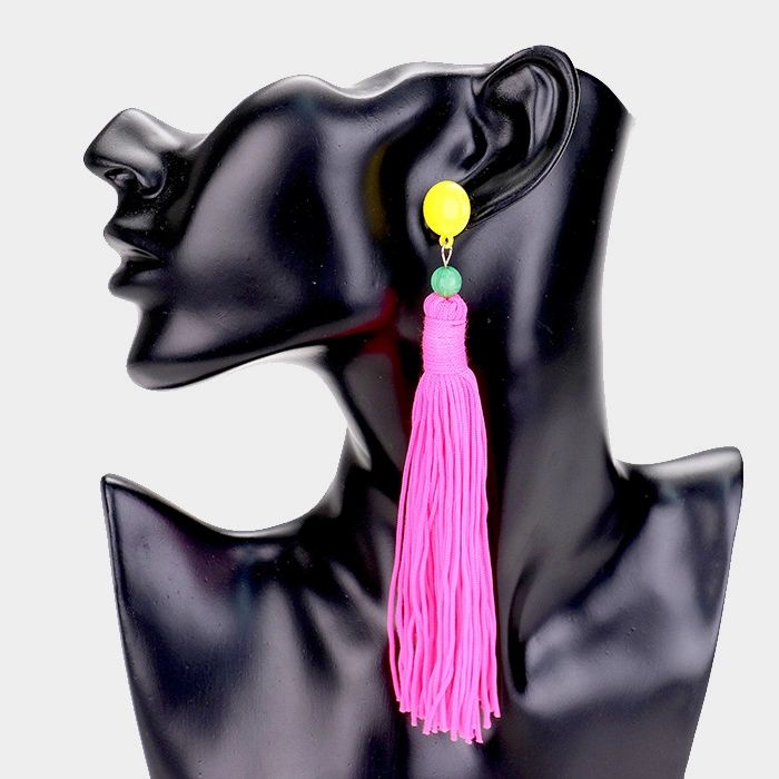 Thread Long Tassel Beaded Drop Earrings