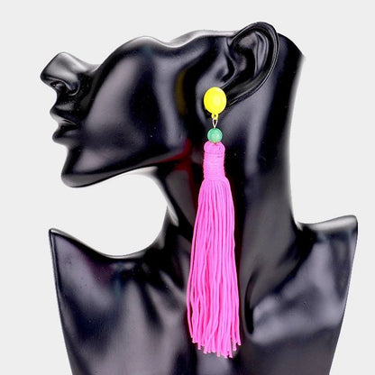 Thread Long Tassel Beaded Drop Earrings