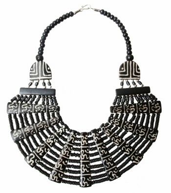 black and white ohm bib necklace