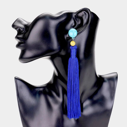 Thread Long Tassel Beaded Drop Earrings