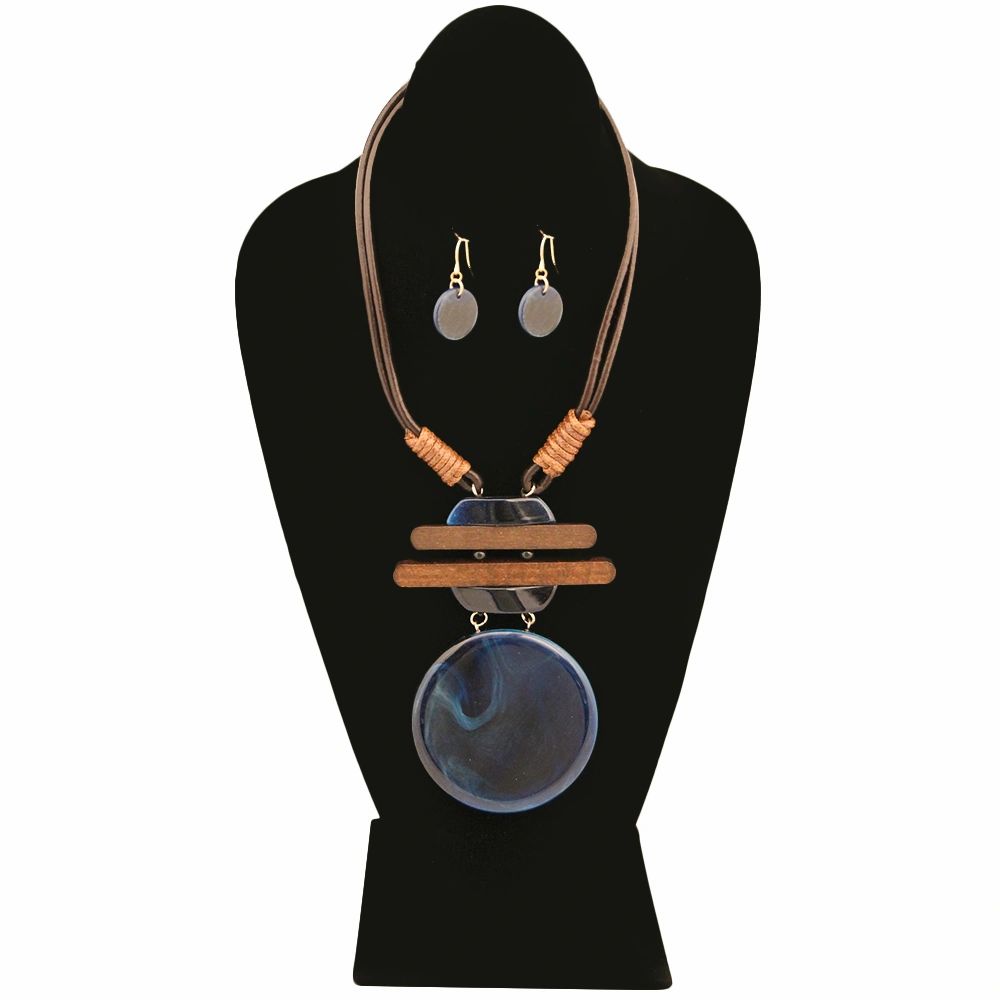 Pendant with Wood Detail and Black Cord Necklace Set