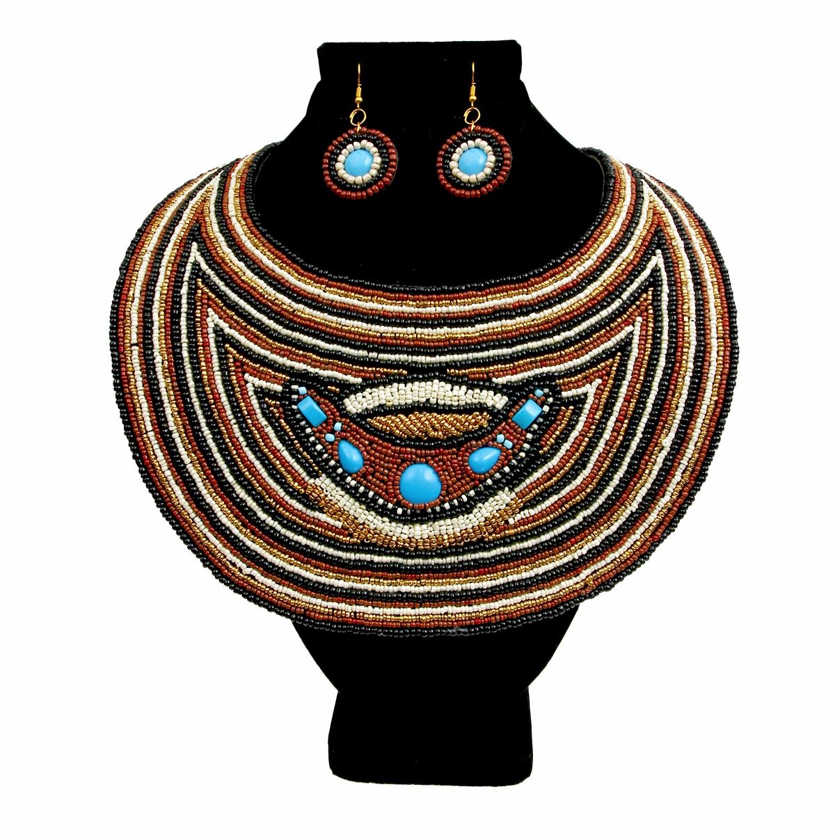 brown, black, cream beaded necklace set