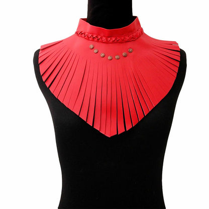 Orange Leather Fringe Choker Necklace
