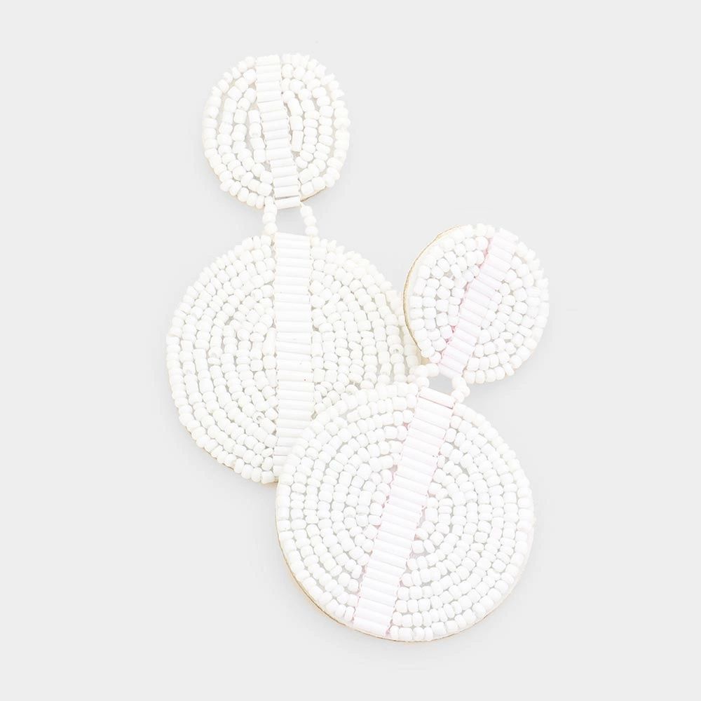 Seed Beaded Double Round Drop Earrings