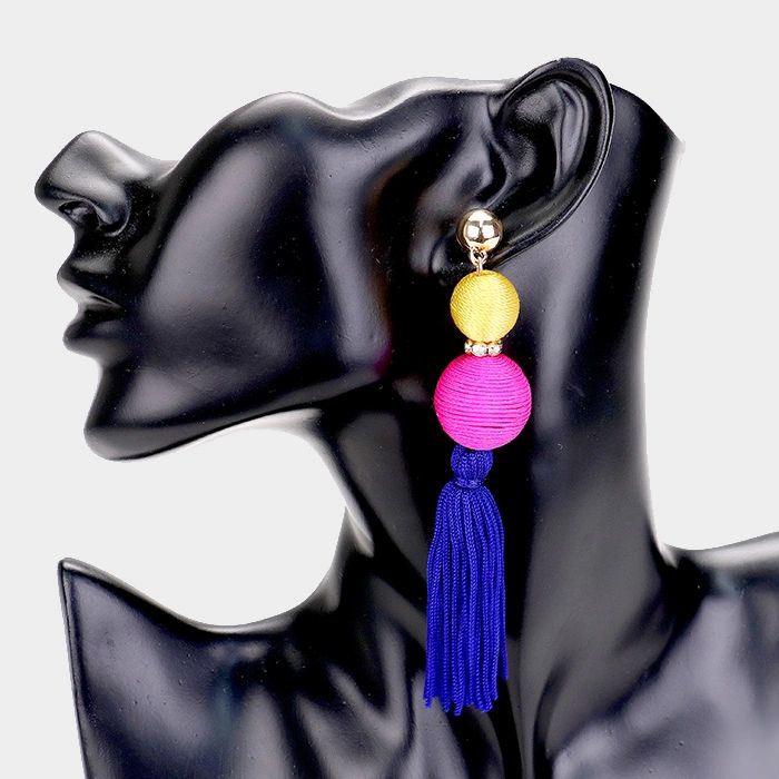 Thread Ball Tassel Drop Earrings