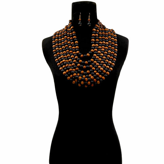 Wooden Bead 8 Layer Necklace Set