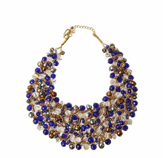 Gold and Blue Bead Copper Bib
