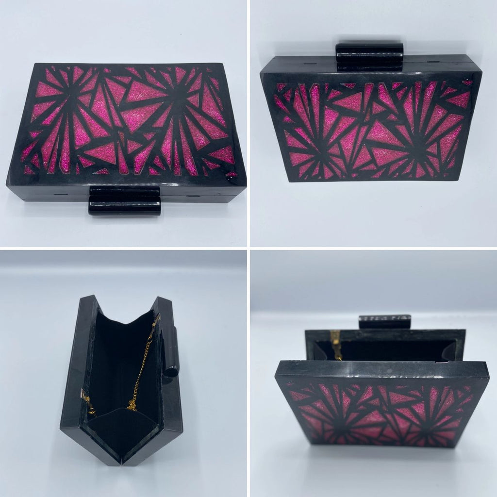 black and pink acrylic clutch