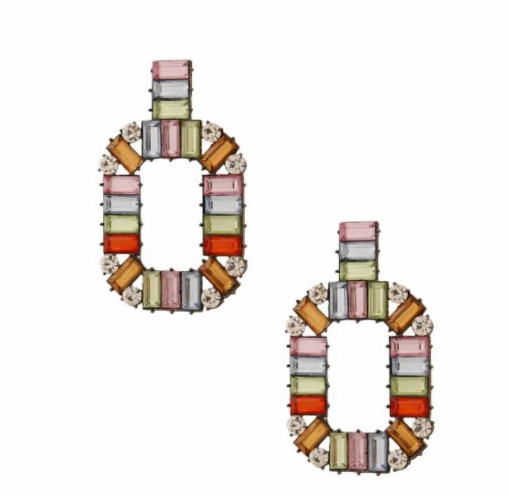 pink & gold baquette crystal drop earrings