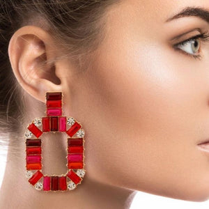 red baquette crystal drop earrings