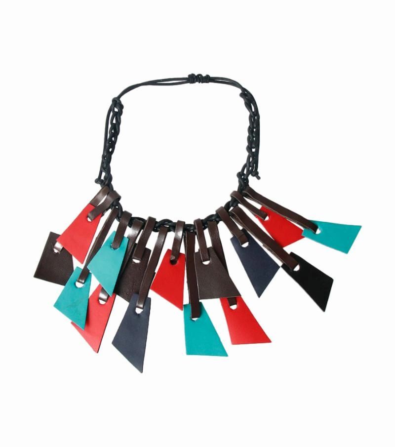 Multi Color Leather Layered Braided Cord Necklace