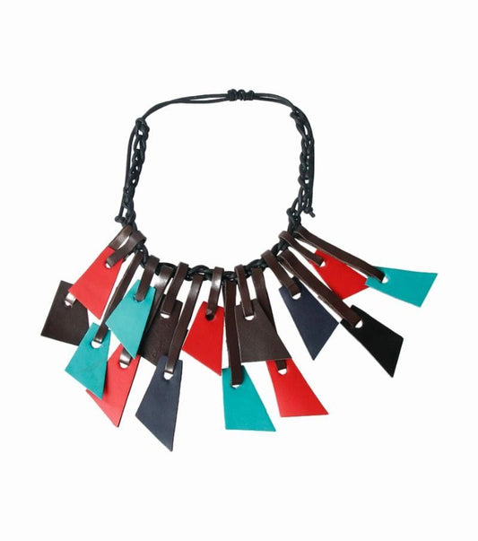 Multi Color Leather Layered Braided Cord Necklace
