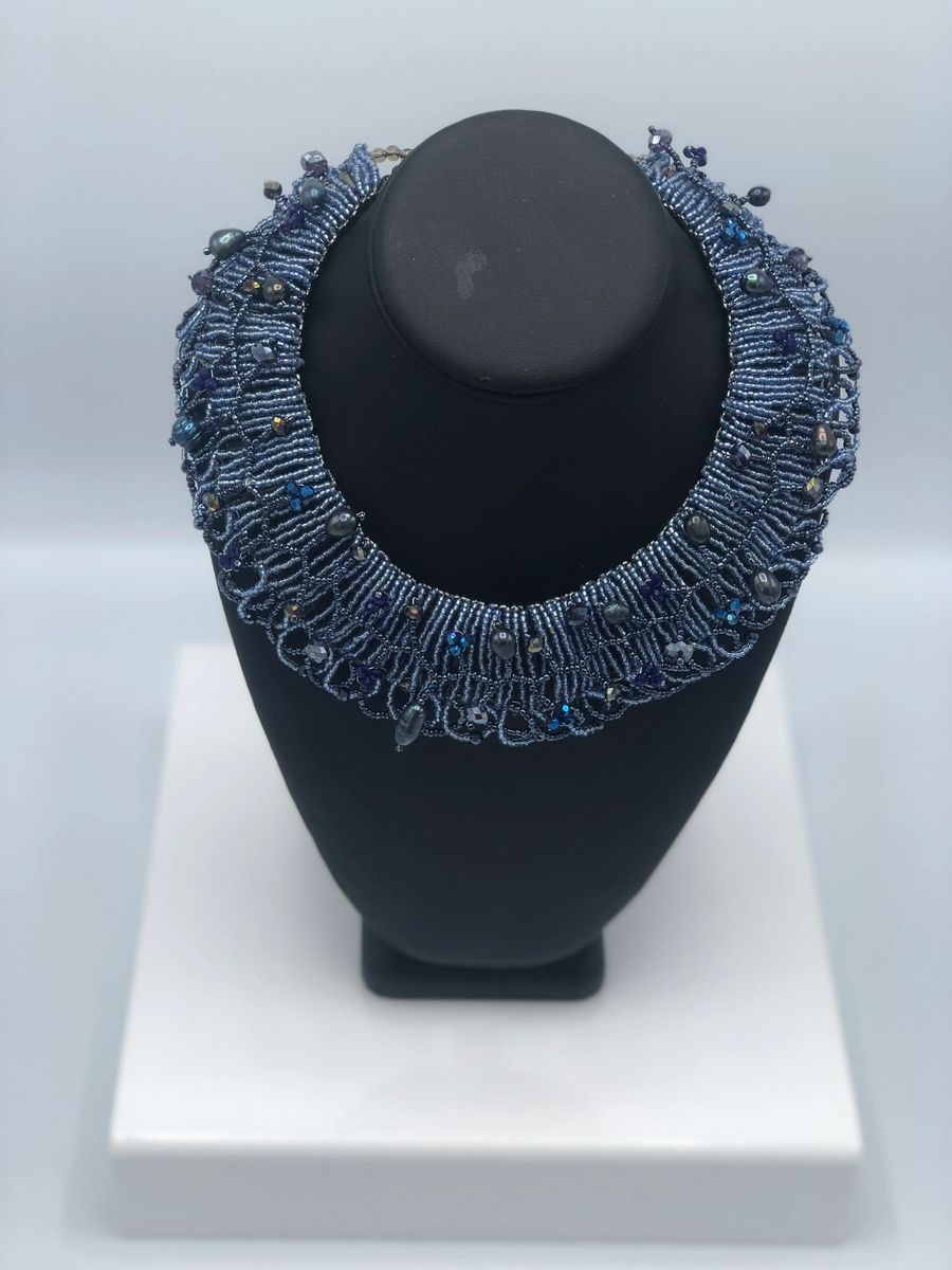Handmade Floral Valley Seed Beads with Crystals Necklace.