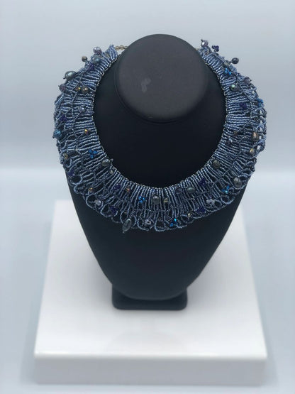 Handmade Floral Valley Seed Beads with Crystals Necklace.