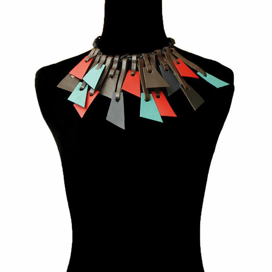 Multi Color Leather Layered Braided Cord Necklace