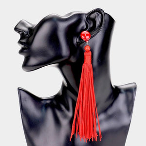 Open image in slideshow, Thread Long Tassel Beaded Drop Earrings
