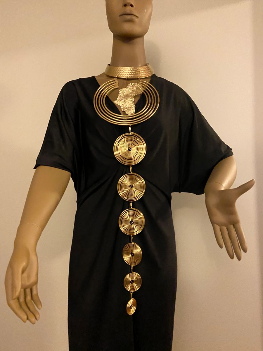 Queen N’Kama Brass Long Map Necklace