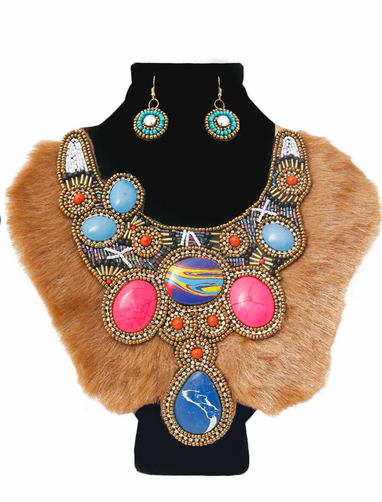 multi-color rhinestone bib necklace set