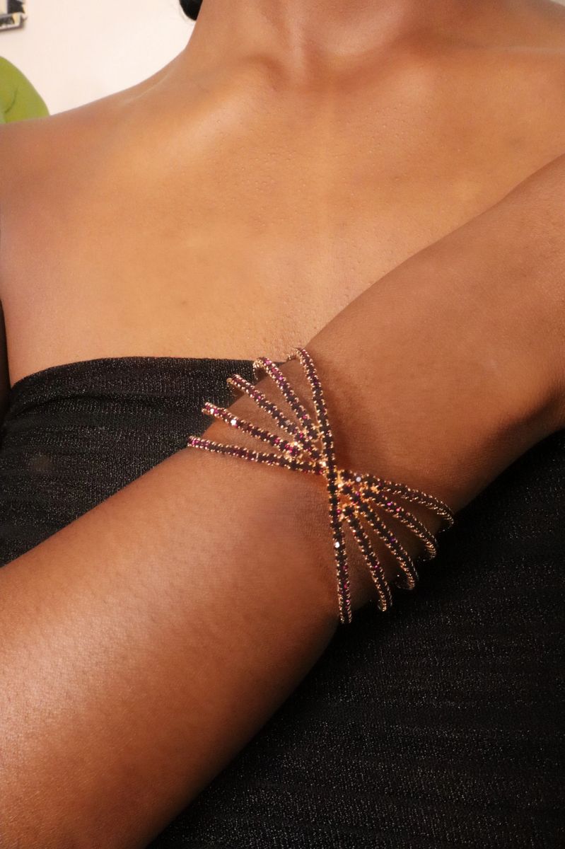 Multi Strand Pave Rhinestone X Shaped Cuff Bracelet