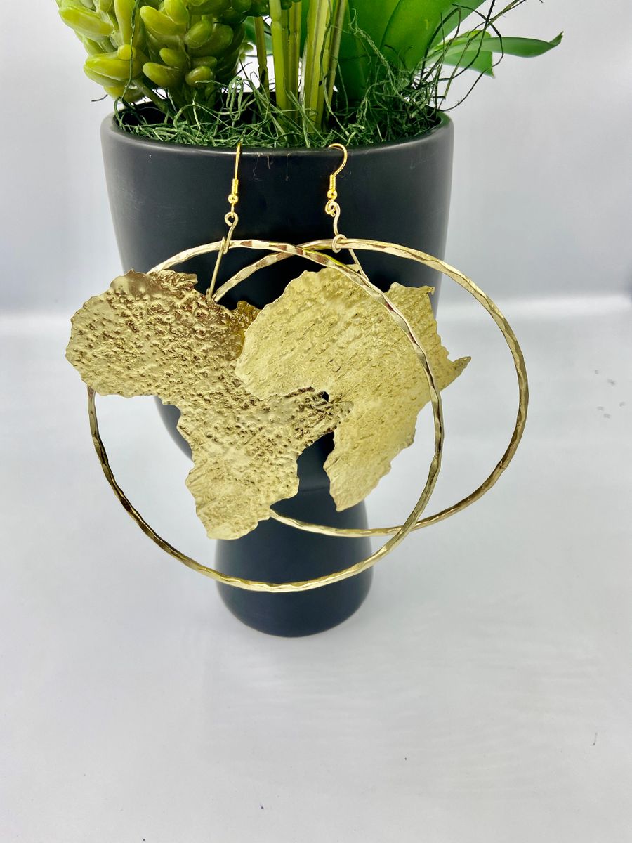 Queen N’Kama Brass Large  Map Earrings