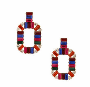 red & blue baquette crystal drop earrings