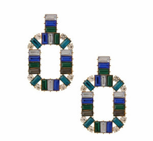 Open image in slideshow, blue &amp; green baquette crystal drop earrings
