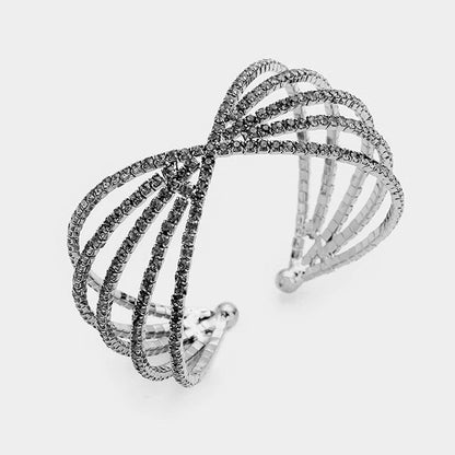 Multi Strand Pave Rhinestone X Shaped Cuff Bracelet