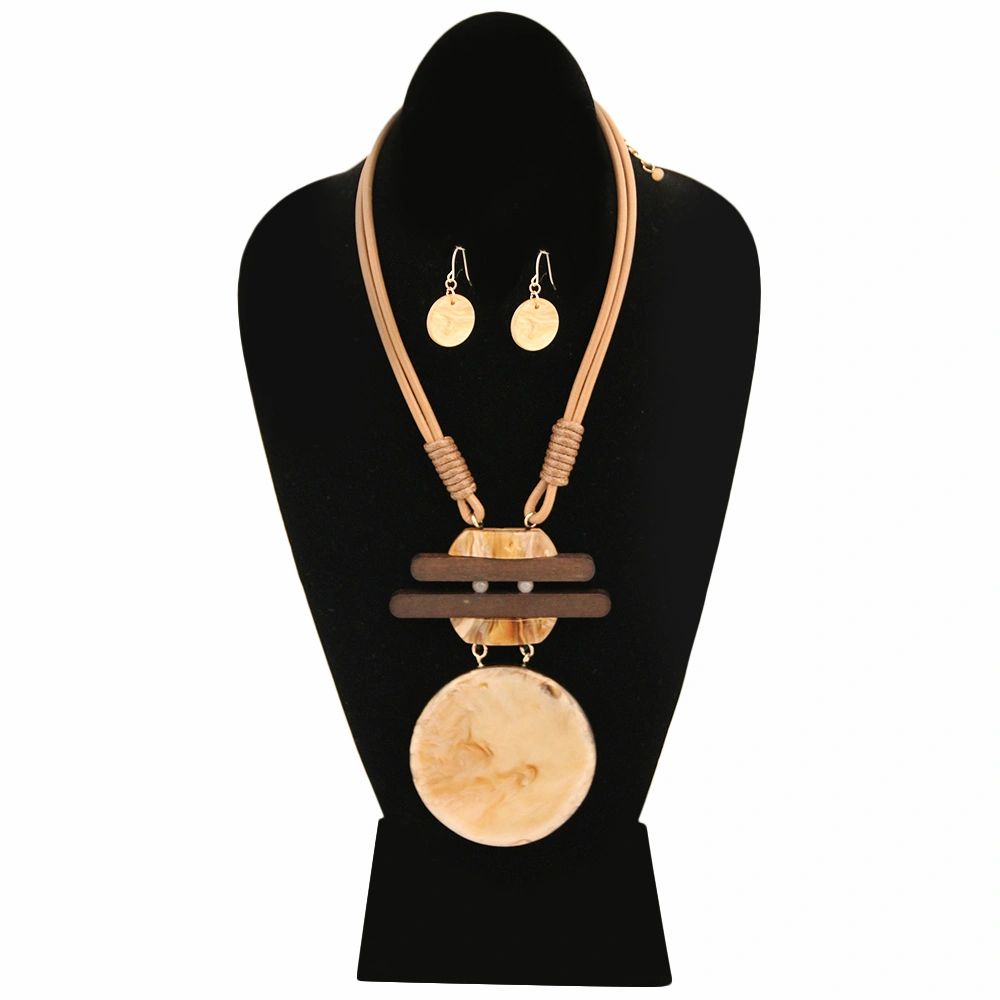 Pendant with Wood Detail and Black Cord Necklace Set