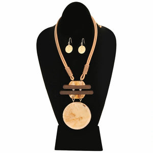 Open image in slideshow, Pendant with Wood Detail and Black Cord Necklace Set
