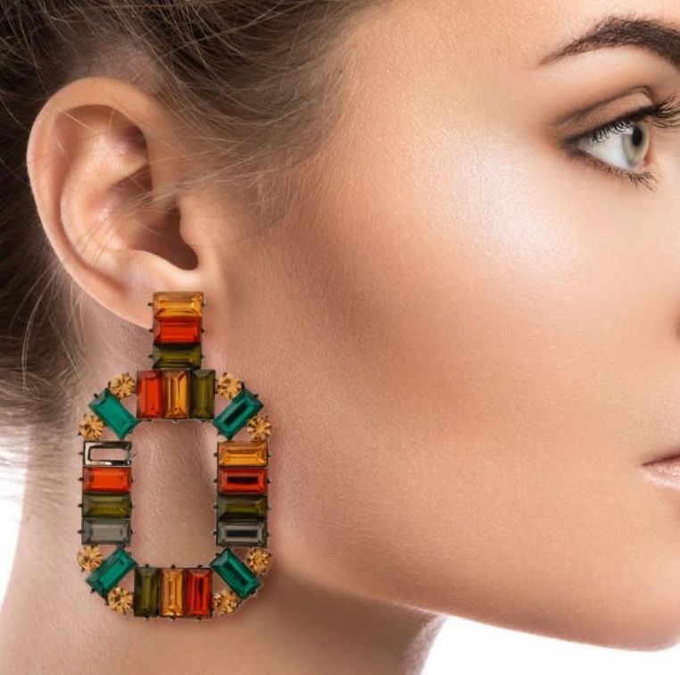 hazel & teal baquette crystal drop earrings