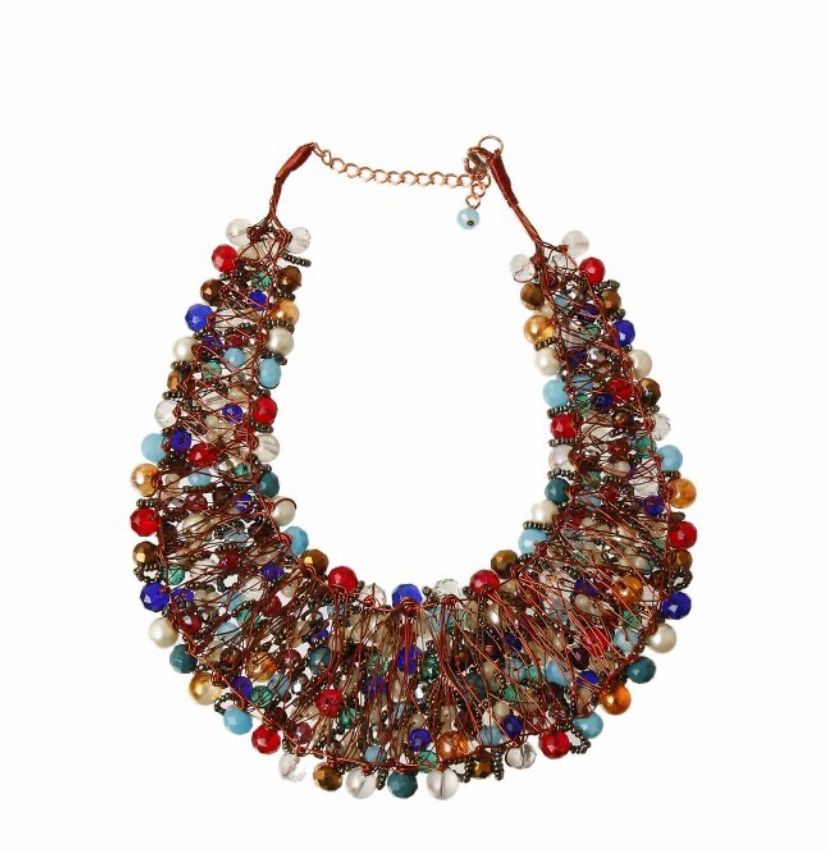 Multi Color and Hematite Bead Copper Bib