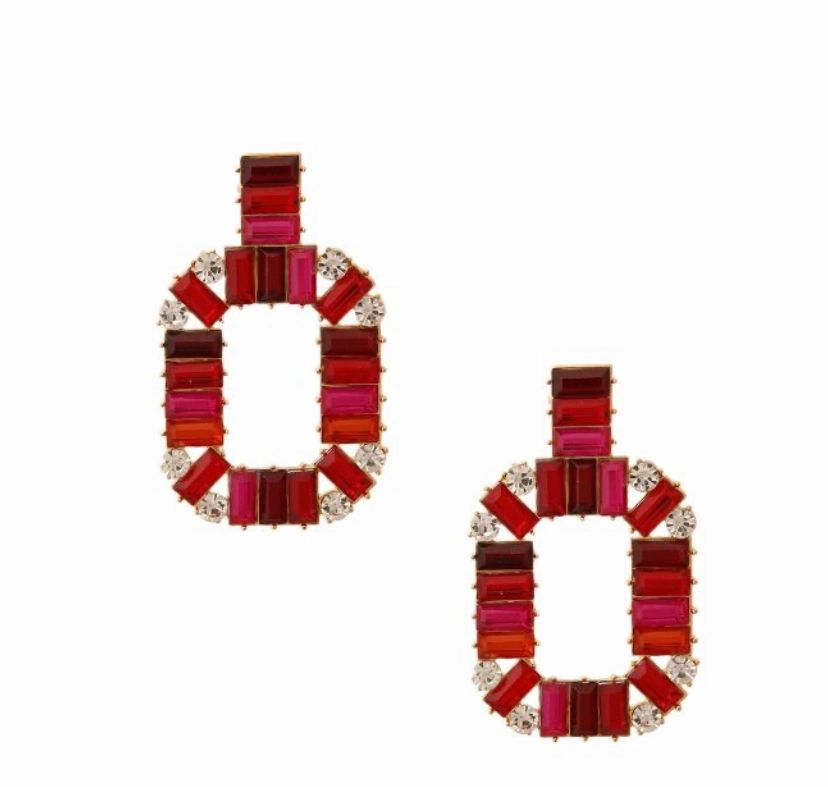 red baquette crystal drop earrings
