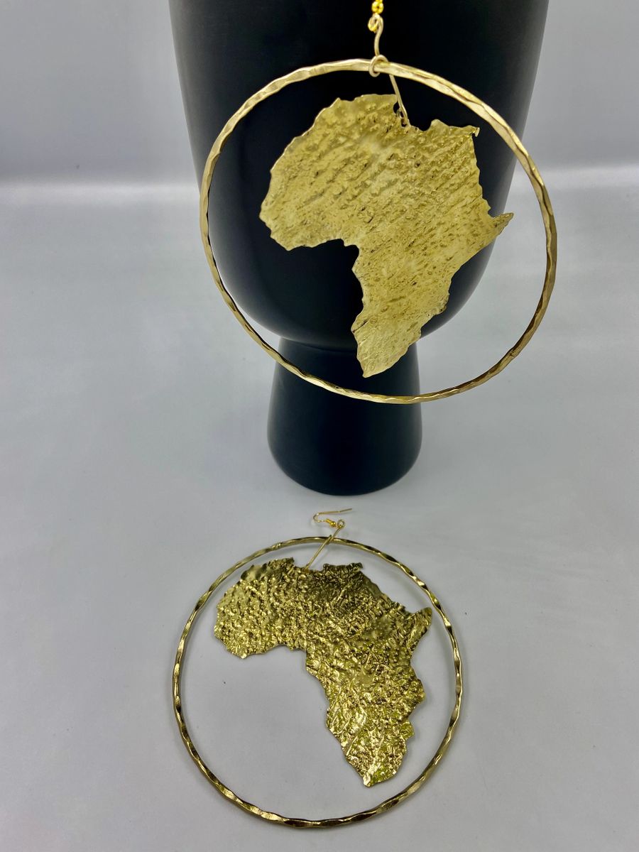 Queen N’Kama Brass Large  Map Earrings