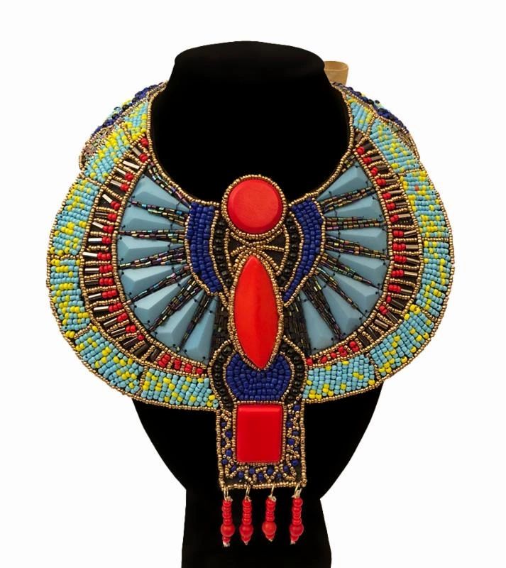 Multi- Colors Hancrafted Bead Egyptian Bib Necklace