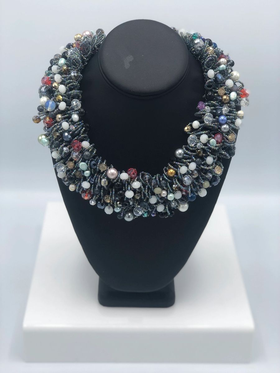 Handmade Chunky Beaded Collar Necklace.