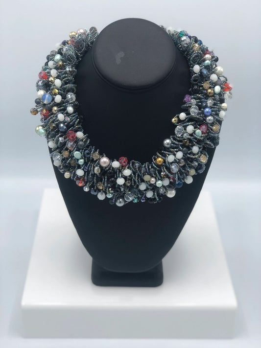 Handmade Chunky Beaded Collar Necklace.