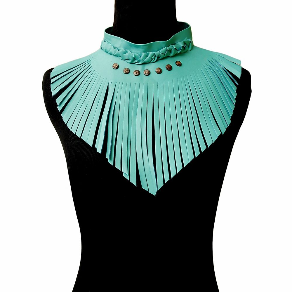 Turquoise Leather Fringe Choker Necklace