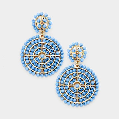 WIRE WRAPPED BEADED DISC DANGLE EARRINGS