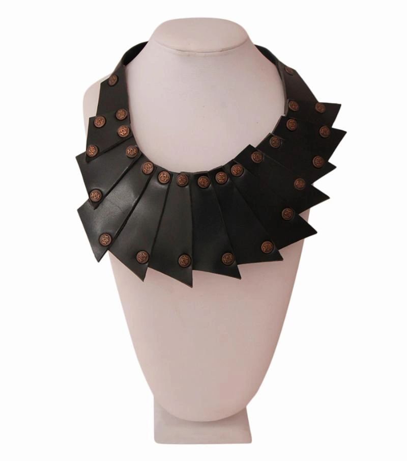 Black Leather Layered Necklace